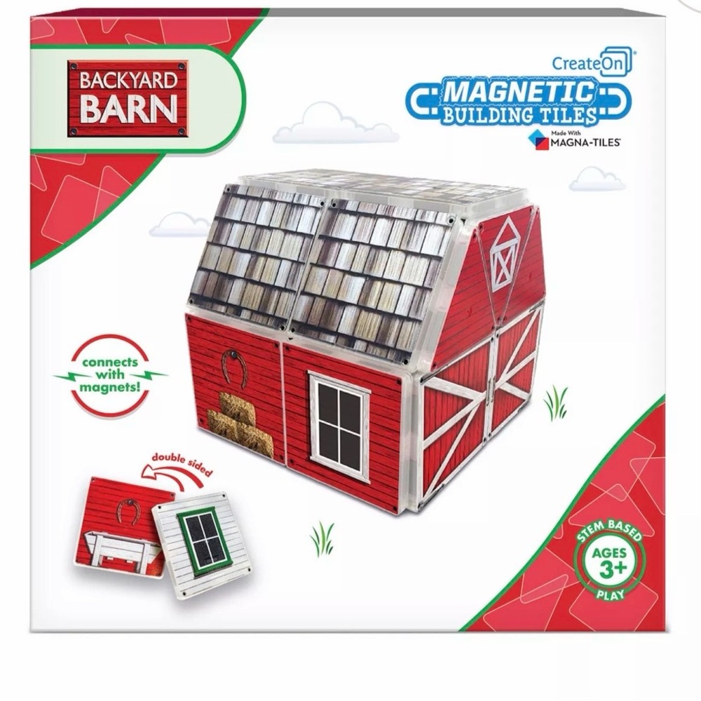 Backyard Barn Magnetic Building Tiles - Red